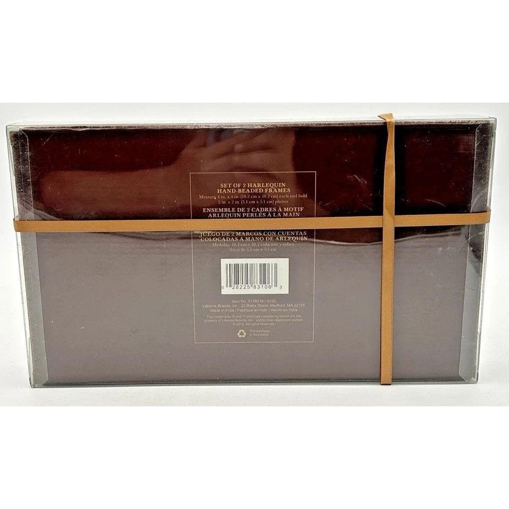 The Bombay Company Boxed Set of 2 Harlequin Hand-Beaded 4X4 Picture Frames NIB